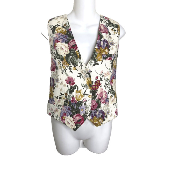 NEW~ Vintage Vest Linen Rayon Floral Cottage English Garden Country Summer~ 8 - Picture 2 of 4